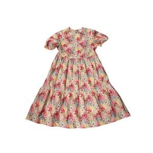 Casey Marks Floral Tiered Midi Dress Womens Size S Pink Multi Short Puff Sleeve